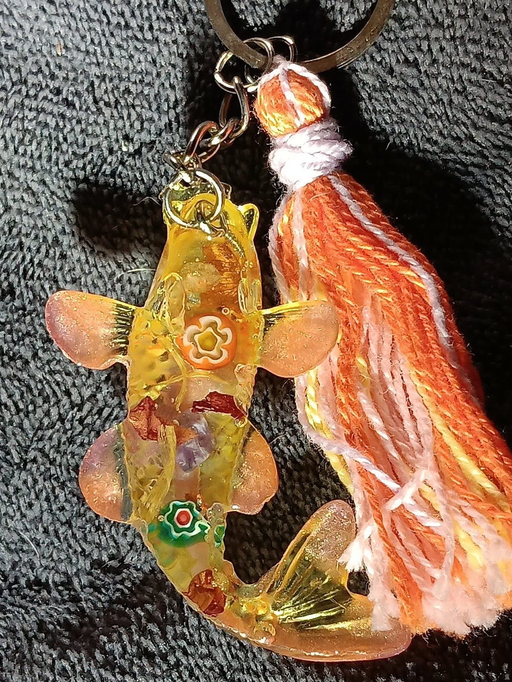 ✨ Handmade Resin Koi Fish Keychain – Orange & Pink ✨
